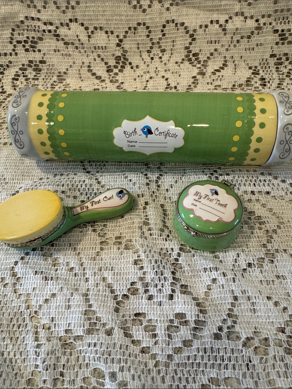 Avon Keepsake My first tooth My First Curl and Birth Certificate 3 pcs ceramic